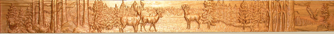 Deer Mantel breast board 53 inches by 5 inches carved in cherry with natural stain